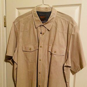 Beige Casual Short Sleeve Snap Button Shirt